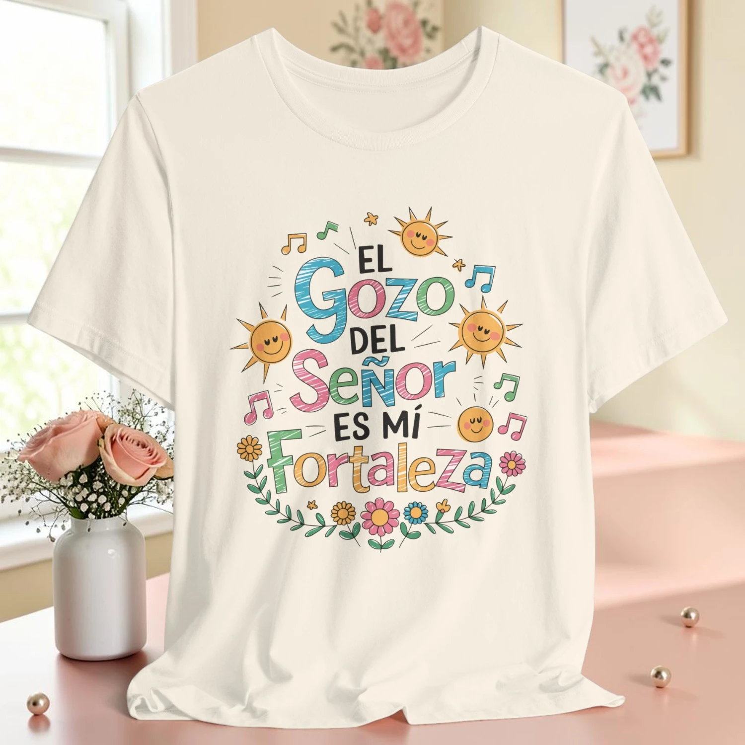 El Gozo Del Señor Es Mi Fortaleza | Camisa Cristiana Floral Premium