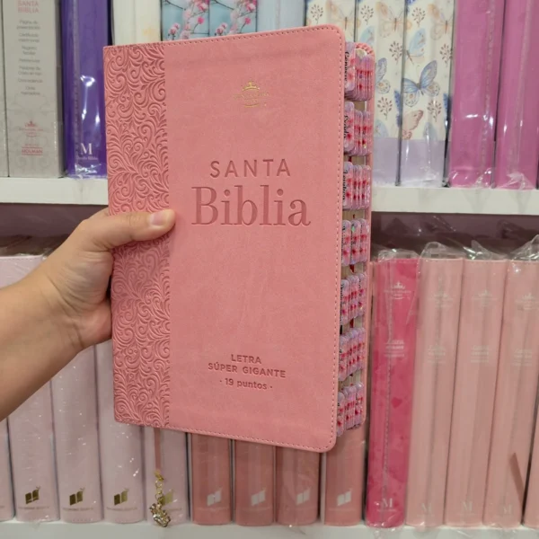 Biblia Personalizada Rosada – Letra Super Gigante 19 Puntos – Reina Valera 1960 – Tamaño Manual – Español