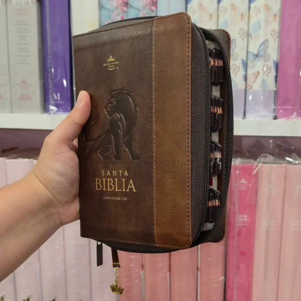 Biblia Personalizada Leon de Juda - Letra Grande de 11 Puntos - Reina Valera 1960 - Tamaño Compacta con Cierre - Español