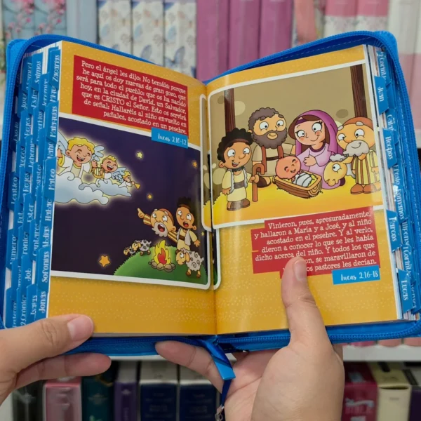 Biblia Personalizada Azul para Niños con Imágenes Ilustradas - Mi Gran Viaje - Letra Estandar de 10 Puntos - Reina Valera 1960 – Tamaño Compacta - Español