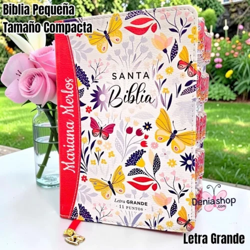 Biblia Personalizada Anaranjado Coral Floral - Letra Grande de 11 Puntos - Versión Reina Valera 1960 - Tamaño Compacta – Español