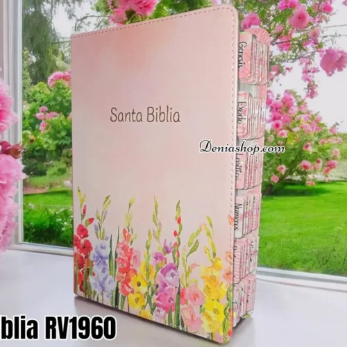 Biblia Personalizada Floral Rosada - Letra Grande de 11 Puntos - Reina Valera 1960 - Tamaño Manual - Español
