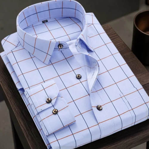 Deniashop.com-camisa.jpg Camisa de Vestir Verde con Estampado de Cuadros para Hombre Manga Larga | Ligera, Transpirable y Elegante 100% Poliéster